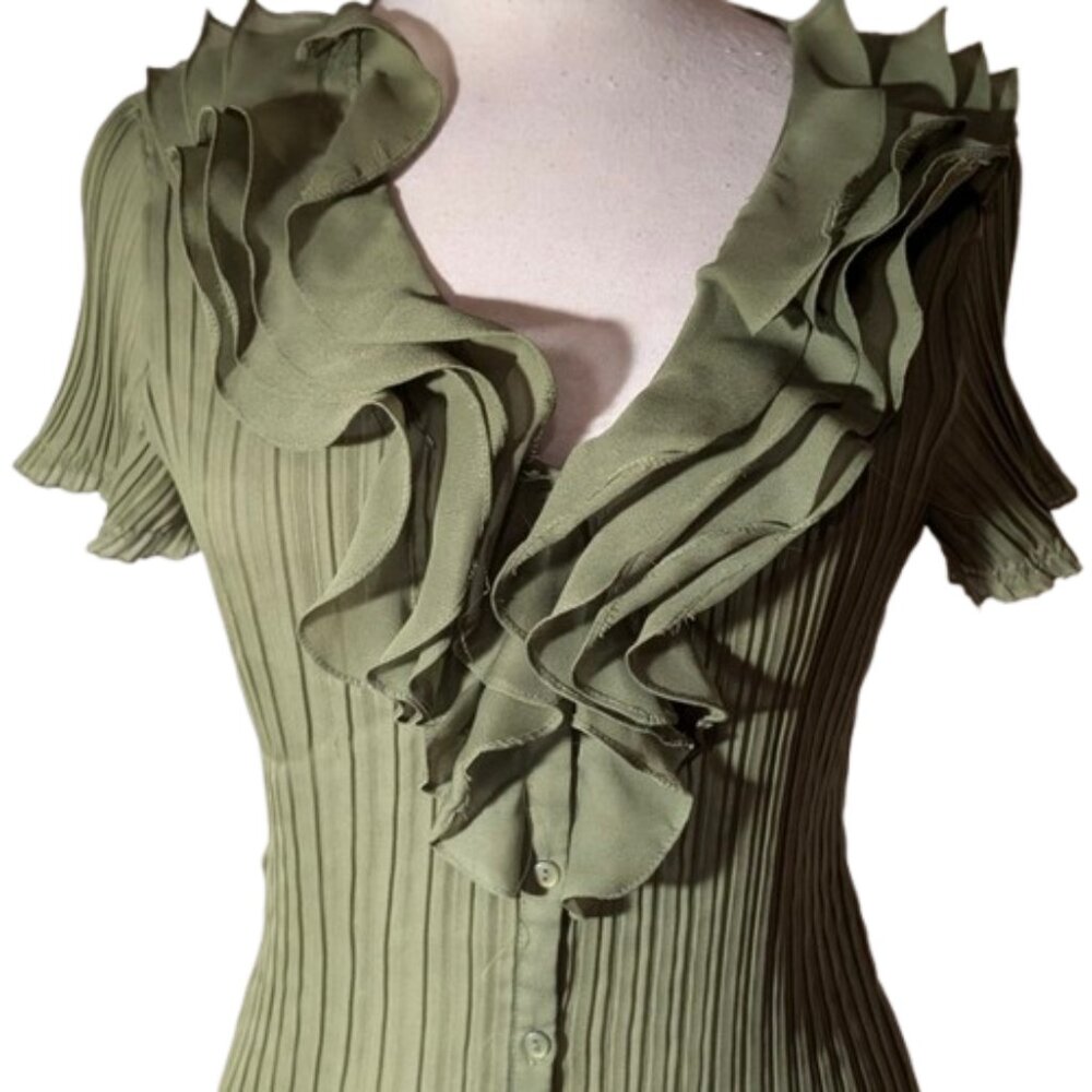East 5th Ruffle Pleated Button Down Blouse XL - Picture 2 of 7